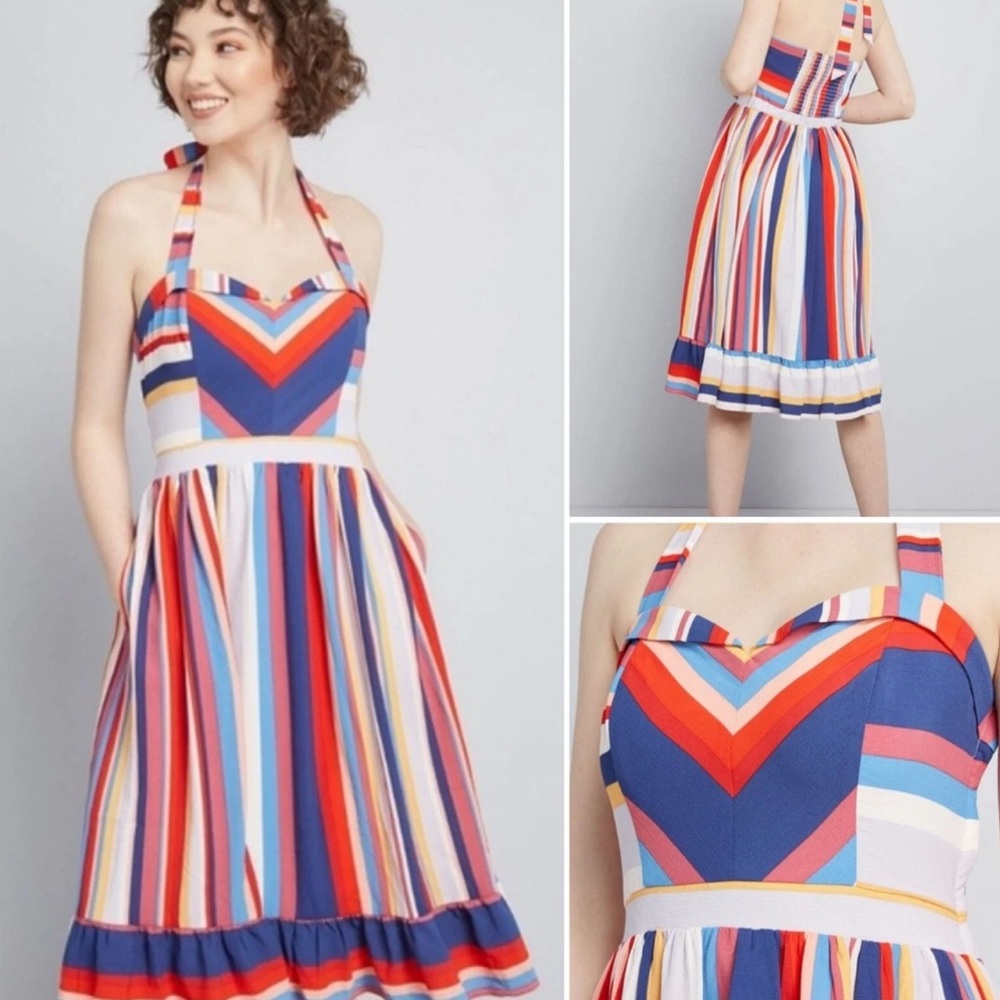 Modcloth Colorful Striped Midi Dress